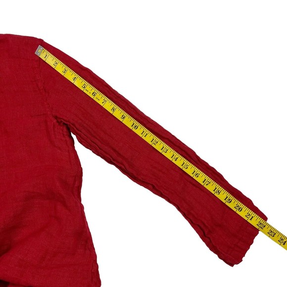 Flax Button Front Tunic Swing Top Red Linen Long Sleeve Lagenlook Womens Small - Picture 13 of 14
